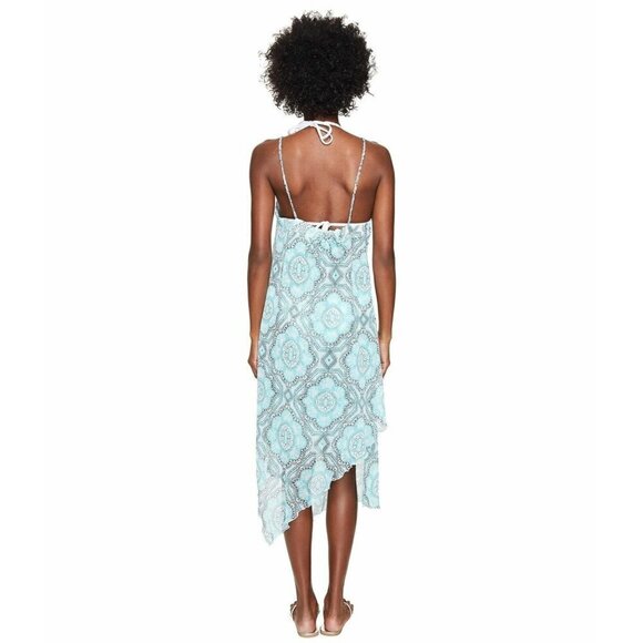 Letarte Women's Asymmetrical Cover up Printed Sun Dress Color Turquoise Size M - Picture 11 of 12